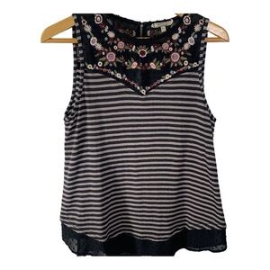 Gimmicks Womens Size XS Short Sleeve Swing Floral Striped Black Grey Tank Top (M